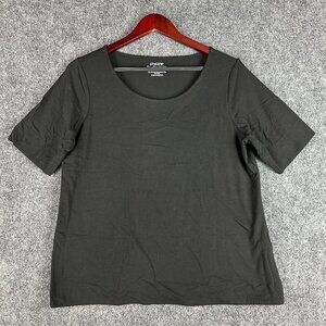 Chicos Top Womens Large The Ultimate Tee Black Cotton Stretch Short Sleeve